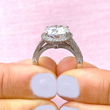 Load image into Gallery viewer, HUGE 14k White Solid Gold Round Cut Moissanite and Natural Diamond Engagement Ring Antique Deco Bridal Propose Promise 6.30ctw
