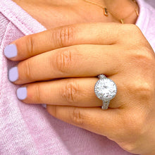 Load image into Gallery viewer, HUGE 14k White Solid Gold Round Cut Moissanite and Natural Diamond Engagement Ring Antique Deco Bridal Propose Promise 6.30ctw