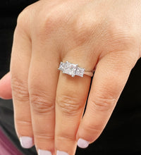 Load image into Gallery viewer, GIA Certified 14k Solid White Gold Princess Cut Engagement Ring Wedding Bridal Anniversary Three Stone Style 2.50ct F-VS2
