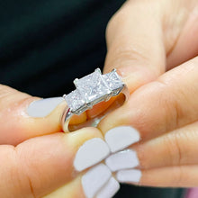 Load image into Gallery viewer, GIA Certified 14k Solid White Gold Princess Cut Engagement Ring Wedding Bridal Anniversary Three Stone Style 2.50ct F-VS2