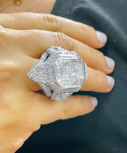 Load image into Gallery viewer, HUGE And Heavy 14k Solid white gold emerald cut moissanite engagement ring bezel and prong set bridal wedding Propose Anniversary 16.50ctw