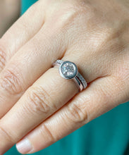 Load image into Gallery viewer, 14k solid white gold round forever one moissanite and natural diamond engagement ring and band bezel halo 1.40ct