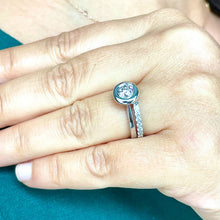 Load image into Gallery viewer, 14k solid white gold round forever one moissanite and natural diamond engagement ring and band bezel halo 1.40ct