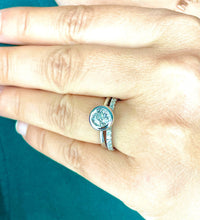 Load image into Gallery viewer, 14k solid white gold round forever one moissanite and natural diamond engagement ring and band bezel halo 1.40ct