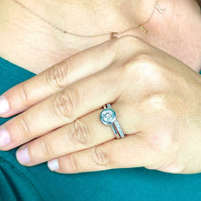 Load image into Gallery viewer, 14k solid white gold round forever one moissanite and natural diamond engagement ring and band bezel halo 1.40ct