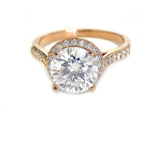 Load image into Gallery viewer, 14K Rose Gold Round Cut Moissanite Diamond Engagement Ring Halo Prong Bridal Wedding Halo Natural Diamonds 3.50ctw