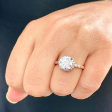 Load image into Gallery viewer, 14K Rose Gold Round Cut Moissanite Diamond Engagement Ring Halo Prong Bridal Wedding Halo Natural Diamonds 3.50ctw