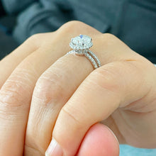 Load image into Gallery viewer, GIA/IGI Certified 14k Solid White Gold Oval And Round Cut Diamonds Engagement Ring And Band Halo 1.90ct F-VS2