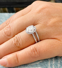 Load image into Gallery viewer, 14k white gold oval cut moissanite and Natural Diamond engagement ring and band set art deco Wedding Bridal Anniversary 2.25ctw