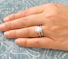 Load image into Gallery viewer, 14k Solid White Gold Oval And Round Cut Natural Diamonds Engagement Ring And Band Halo Art Deco 1.95ct