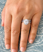 Load image into Gallery viewer, 14k white gold oval cut moissanite and Natural Diamond engagement ring and band set art deco Wedding Bridal Anniversary 2.25ctw