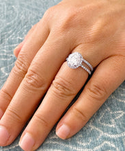 Load image into Gallery viewer, 14k Solid White Gold Oval And Round Cut Natural Diamonds Engagement Ring And Band Halo Art Deco 1.95ct