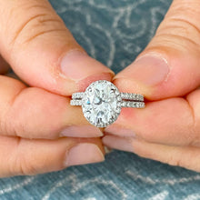 Load image into Gallery viewer, 14k white gold oval cut forever one moissanite and Natural Diamond engagement ring and band set art deco Wedding Bridal Anniversary 2.25ctw