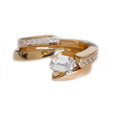 Load image into Gallery viewer, 14k Solid And Heavy Rose Gold Emerald Cut Forever One Moissanite Engagement Ring Deco Bridal Semi Tension Set 2.00ctw