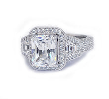Load image into Gallery viewer, GIA/IGI Certified 14k Solid White Gold Radiant Cut And Round And Trapezoids Cut Diamonds Engagement Ring 3.50ctw F-VS2