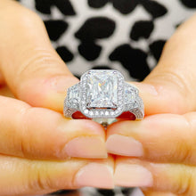 Load image into Gallery viewer, 14k Solid White Gold Radiant Cut Moissanite And Round And Trapezoids Cut Natural Diamonds Engagement Ring 4.00ctw