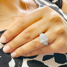 Load image into Gallery viewer, 14k Solid White Gold Radiant Cut Moissanite And Round And Trapezoids Cut Natural Diamonds Engagement Ring 4.00ctw