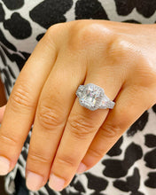Load image into Gallery viewer, 14k Solid White Gold Radiant Cut Moissanite And Round And Trapezoids Cut Natural Diamonds Engagement Ring 4.00ctw