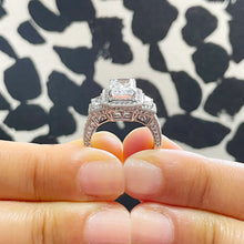 Load image into Gallery viewer, GIA/IGI Certified 14k Solid White Gold Radiant Cut And Round And Trapezoids Cut Diamonds Engagement Ring 3.50ctw F-VS2