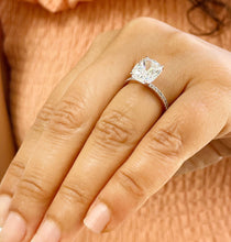 Load image into Gallery viewer, 14K Solid Rose Gold Cushion Cut Forever One Moissanite And Round Cut Natural Diamonds Engagement Ring Solitaire Four Prong set 5.00ctw