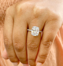 Load image into Gallery viewer, 14K Solid Rose Gold Cushion Cut Moissanite And Round Cut Natural Diamonds Engagement Ring Solitaire Four Prong set 5.00ctw