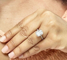 Load image into Gallery viewer, 14K Solid Rose Gold Cushion Cut Forever One Moissanite And Round Cut Natural Diamonds Engagement Ring Solitaire Four Prong set 5.00ctw