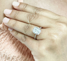 Load image into Gallery viewer, 14K Solid Rose Gold Cushion Cut Forever One Moissanite And Round Cut Natural Diamonds Engagement Ring Solitaire Four Prong set 5.00ctw