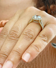 Load image into Gallery viewer, Triple shank style 14k Solid Yellow Gold Round Cut Moissanite and Natural Diamond Engagement Ring Halo, Bridal, Wedding 3.80ctw