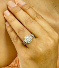 Load image into Gallery viewer, Triple shank style 14k Solid Yellow Gold Round Cut Moissanite and Natural Diamond Engagement Ring Halo, Bridal, Wedding 3.80ctw