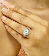 Load image into Gallery viewer, Triple shank style 14k Solid Yellow Gold Round Cut Moissanite and Natural Diamond Engagement Ring Halo, Bridal, Wedding 3.80ctw