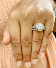 Load image into Gallery viewer, Triple shank style 14k Solid Yellow Gold Round Cut Moissanite and Natural Diamond Engagement Ring Halo, Bridal, Wedding 3.80ctw