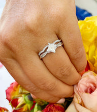 Load image into Gallery viewer, 14K Solid White Gold Princess Cut Natural Diamond Engagement Ring And Band Bridal Set Wedding Anniversary Propose Promise 1.10ctw