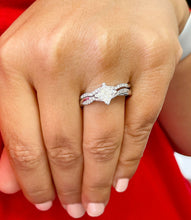 Load image into Gallery viewer, 14k Solid White Gold Princess Cut Forever One Moissanite and Round Cut Natural Diamond Engagement Ring And Band Wedding Anniversary 1.35ctw