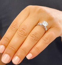 Load image into Gallery viewer, GIA/IGI Certified 14k Solid White Gold Round and Baguettes Cut Diamond Engagement Ring 1.74ctw F-VS2