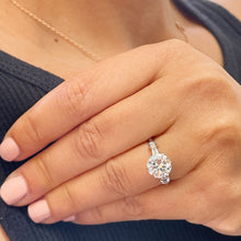 Load image into Gallery viewer, 14k Solid White Gold Round Cut Moissanite and Baguettes Cut Natural Diamond Engagement Ring 2.24ctw