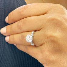 Load image into Gallery viewer, 14k Solid White Gold Round Cut and Baguettes Cut Natural Diamond Engagement Ring 1.74ctw
