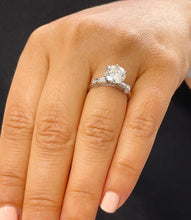 Load image into Gallery viewer, GIA/IGI Certified 14k Solid White Gold Round and Baguettes Cut Diamond Engagement Ring 1.74ctw F-VS2