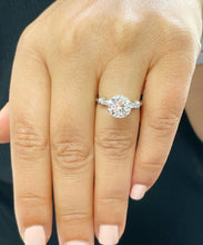 Load image into Gallery viewer, 14k Solid White Gold Round Cut Moissanite and Baguettes Cut Natural Diamond Engagement Ring 2.24ctw