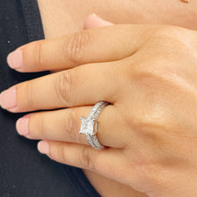 Load image into Gallery viewer, 14K Solid White Gold Princess Cut Forever One Moissanite and Natural Round Cut Diamonds Engagement Ring Deco bridal, wedding 2.40ctw