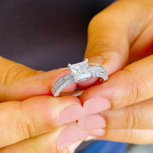 Load image into Gallery viewer, 14k solid white gold princess cut diamond engagement ring deco Bridal Wedding Anniversary Halo Natural Diamonds 2.40ctw