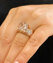 Load image into Gallery viewer, Huge 6.50 Carat Women's 14k solid rose gold cushion cut pink morganite and natural round cut diamond engagement ring Bridal Wedding