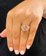 Load image into Gallery viewer, Huge 6.50 Carat Women's 14k solid rose gold cushion cut pink morganite and natural round cut diamond engagement ring Bridal Wedding