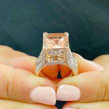 Load image into Gallery viewer, Huge 6.50 Carat Women's 14k solid rose gold cushion cut pink morganite and natural round cut diamond engagement ring Bridal Wedding
