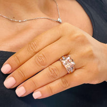 Load image into Gallery viewer, Huge 6.50 Carat Women's 14k solid rose gold cushion cut pink morganite and natural round cut diamond engagement ring Bridal Wedding