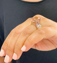 Load image into Gallery viewer, Huge 6.50 Carat Women's 14k solid rose gold cushion cut pink morganite and natural round cut diamond engagement ring Bridal Wedding