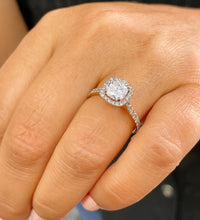 Load image into Gallery viewer, Women's 14k solid rose gold cushion cut moissanite and natural round cut diamond engagement ring Bridal Wedding Halo 1.80ctw
