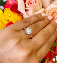 Load image into Gallery viewer, Women's 14k solid rose gold cushion cut forever one moissanite and natural round cut diamond engagement ring Bridal Wedding Halo 1.80ctw