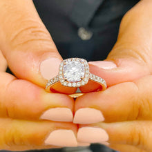 Load image into Gallery viewer, Women's 14k solid rose gold cushion cut moissanite and natural round cut diamond engagement ring Bridal Wedding Halo 1.80ctw