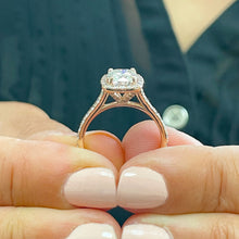 Load image into Gallery viewer, Women's 14k solid rose gold cushion cut moissanite and natural round cut diamond engagement ring Bridal Wedding Halo 1.80ctw
