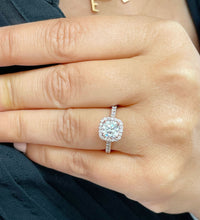 Load image into Gallery viewer, GIA/IGI Certified 14k Solid Rose Gold Cushion Cut and Round Cut Diamond Engagement Ring Halo Bridal Prong Set 2.10ctw F-VS2